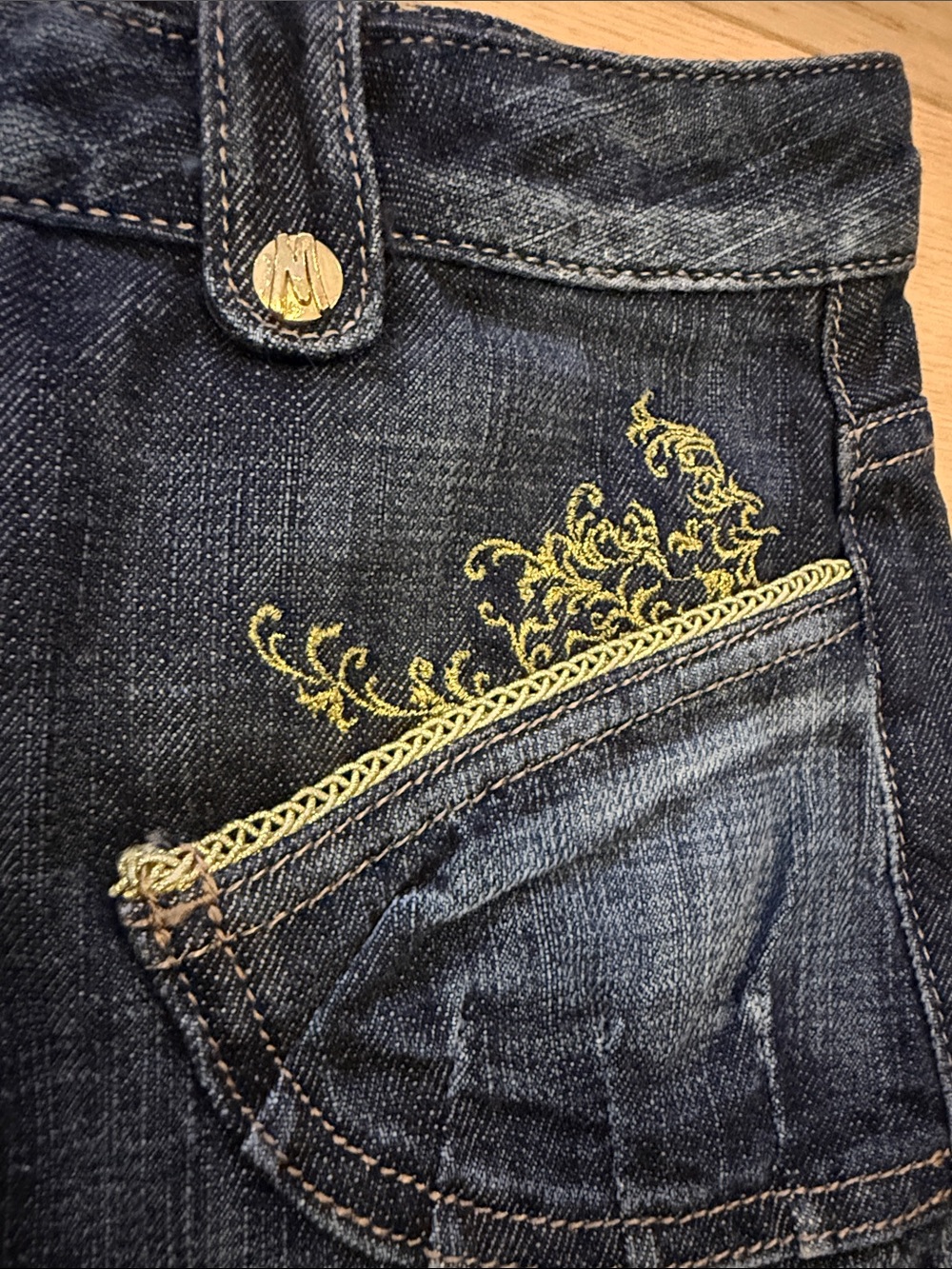 Marciano Dark Indigo Denim Embroidered Jean Shorts - Picture 7 of 7